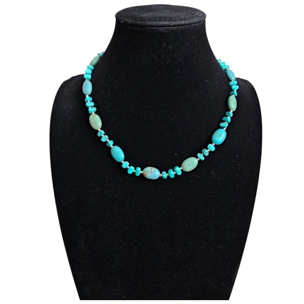 💎Chaps Vintage Silver Tone Boho Faux Turquoise Stone Necklace